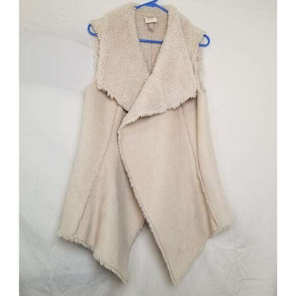 Knox Rose Faux Suede Sherpa Lined Waterfall Open Front Vest Cream Beige Size L - Picture 1 of 8